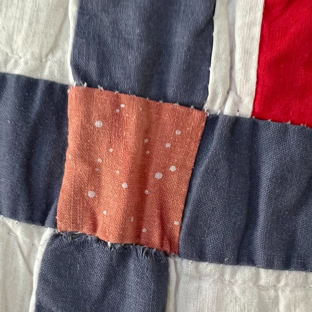 Vintage Americana Handmade Quilt 95 x 98 in Patriotic Cabin Star Patchwork - Picture 4 of 16